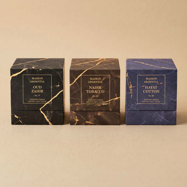 TRIO – OUD ZAHIR, NADIR TOBACCO, HAYAT COTTON | SCENTED CANDLES